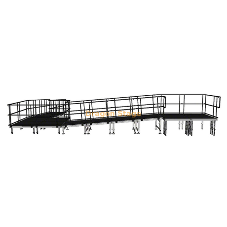 Rampe de scène modulaire en aluminium à 90 degrés, 9,82x8,26 m, pour accès aux fauteuils roulants et chargement d'équipement de concert