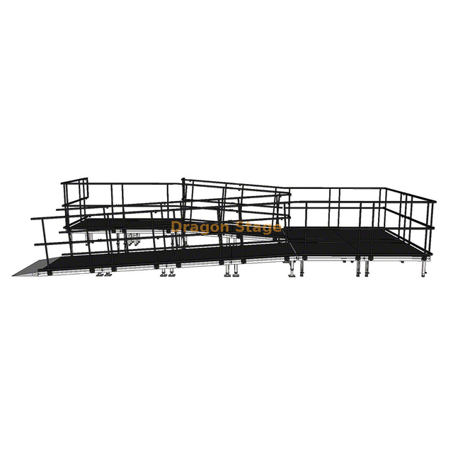 Rampe de service de scène en aluminium Switchback compacte de 7,32 x 3,05 m pour chariots audiovisuels et production de tournée