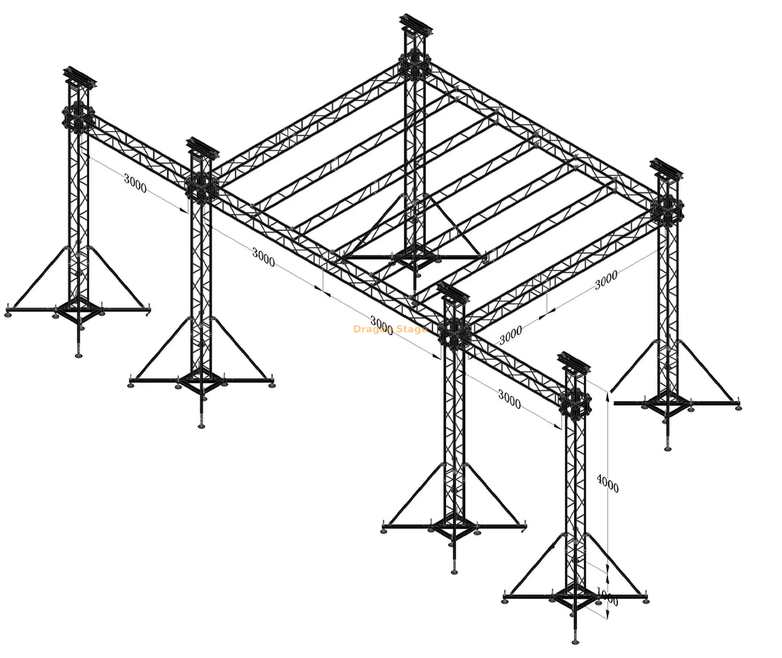 Système de fermes de scène en aluminium à toit plat 6x6x5m avec hauteur de 5m et ailes de haut-parleur de 3m