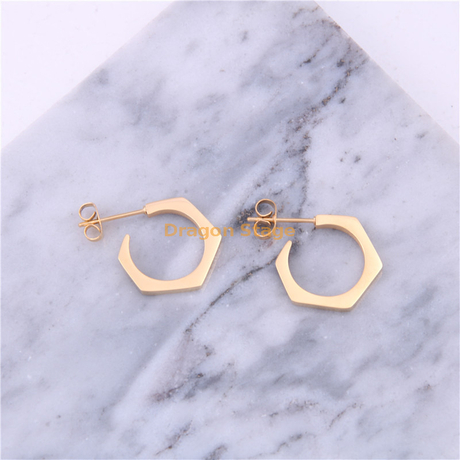 Bijoux de mode Hexagonal Simple Géométrique Cerceau En Acier Inoxydable 316L Or Rempli Boucle D'oreille Pour Les Filles