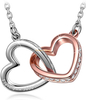 Bijoux cadeau femme cristal personnalisé plaqué or rose double collier pendentif coeur strass