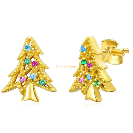femmes filles bijoux cadeau approvisionnement en acier inoxydable plaqué or strass arbre de noël boucles d'oreilles