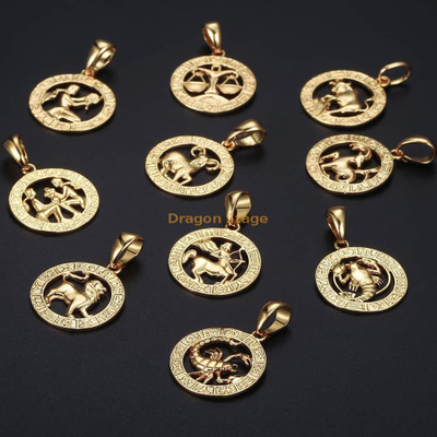 Bijoux personnalisés Argent Personnalisé Plaqué Or 18 carats Horoscope Pièce Pendentif En Acier Inoxydable 12 Signe Du Zodiaque Constellations Collier
