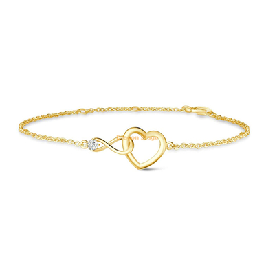 bijoux fantaisie femme plaqué or chaîne réglable breloque personnalisée zircon 925 bracelet coeur infini en argent sterling