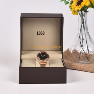 Boîte de montre en cuir PU marron avec logo personnalisé de luxe en stock pour cadeau