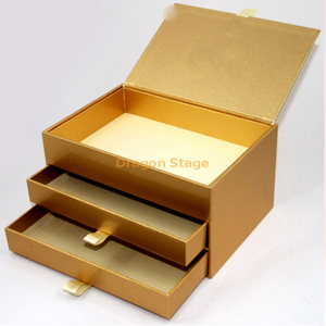 Boîte de rangement cadeau en papier doré de luxe à 2 niveaux