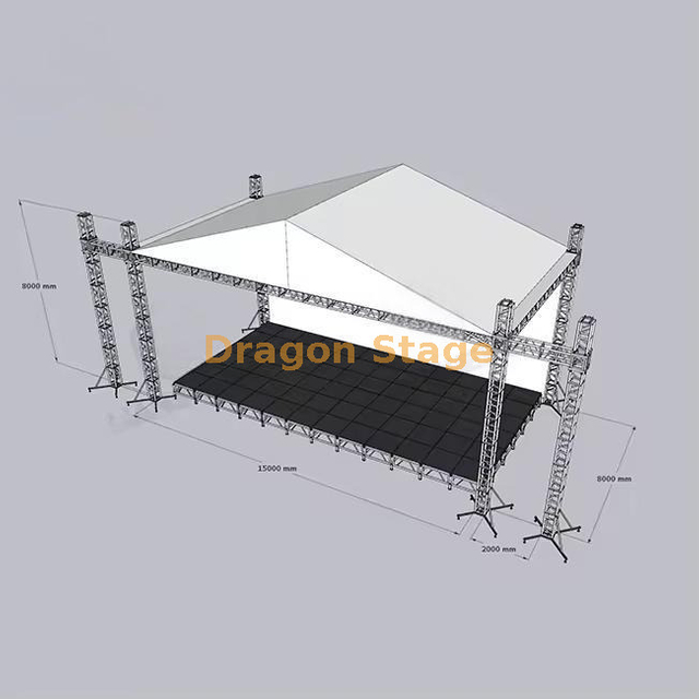 Système de fermes de toit de 15 x 8 x 8 m avec deux ailes en ligne de 2 m (hauteur 8 m, ferme à broche en aluminium)
