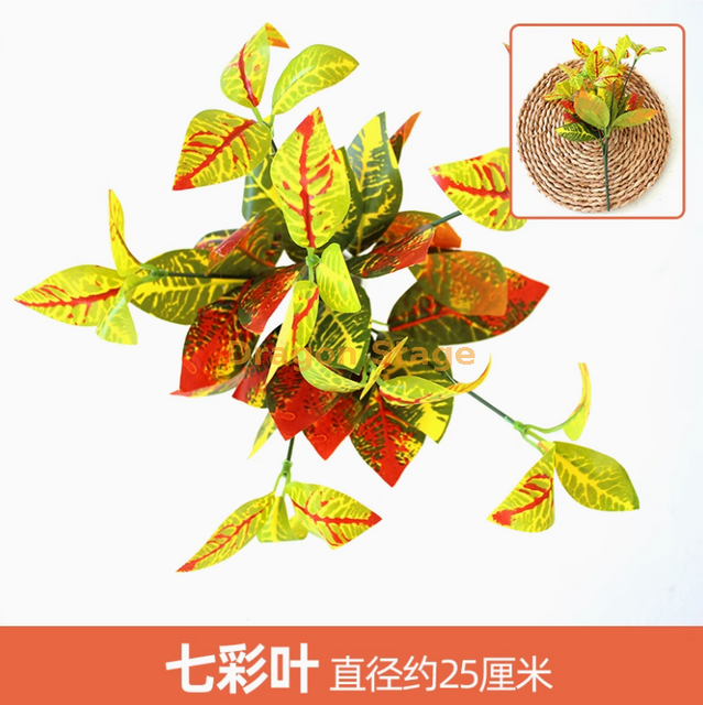Plantes vertes, murs de plantes simulées, pelouses en plastique, balcons, fond intérieur, murs de fleurs, jaune vif, feuilles colorées, 1 branche