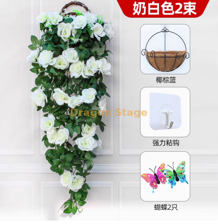 白色 -2 束玫瑰送椰棕篮 + 送粘钩 2 只蝴蝶