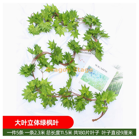 Vine simulée, décoration des feuilles de raisin, vigne de fleur artificielle enroulée autour des plantes vertes, couleur kaki, 36 feuilles d'érable vertes -5 (avec papillon et soie attachée comme cadeaux)