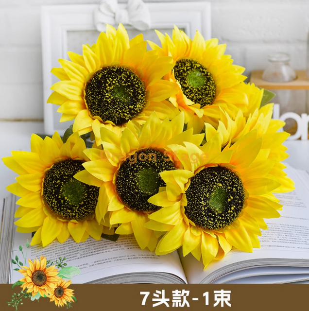 Petit tournesol simulation de fleur ornement de tournesol fausse fleur ornement ingénierie de fleur plastique 7 tournesols 1 faisceau - longueur 50 cm