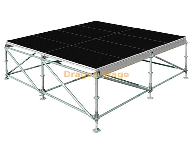 Système de scène professionnel Layher en acier de 20 x 18 m – Plate-forme de concert extérieure robuste avec terrasse en contreplaqué d'aluminium et escaliers à double accès