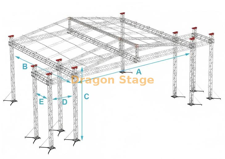 Système professionnel de toit de scène de concert en aluminium de 20x20x12m - ferme de stade de 12m de haut avec deux ailes de haut-parleurs à rangée de lignes de 3m de large