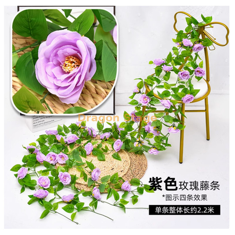 Mur de vigne de rose simulée suspendue fausse vigne flor conducteur d'eau de climatisation tuyau de salon intérieur décoration de plafond vigne violette - adhésif auustin rose 1