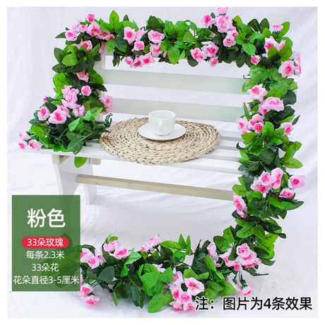 Mur de vigne rose simulée suspendue fausse fleur vigne conjugal pipe de climatisation tuyau de salon intérieur décoration de plafond vigne rose -33 roses 1