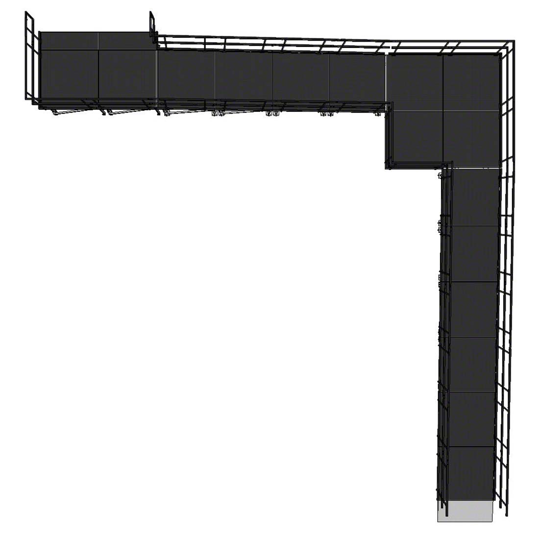 Rampe de sc&egrave;ne modulaire en aluminium &agrave; 90 degr&eacute;s de 9,82 x 10,71 m avec palier et double garde-corps de 1 m.jpg