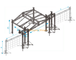 Scène de toit de concert de 20x12x6m avec tour d'ailes de PA et ferme de mur vidéo menée