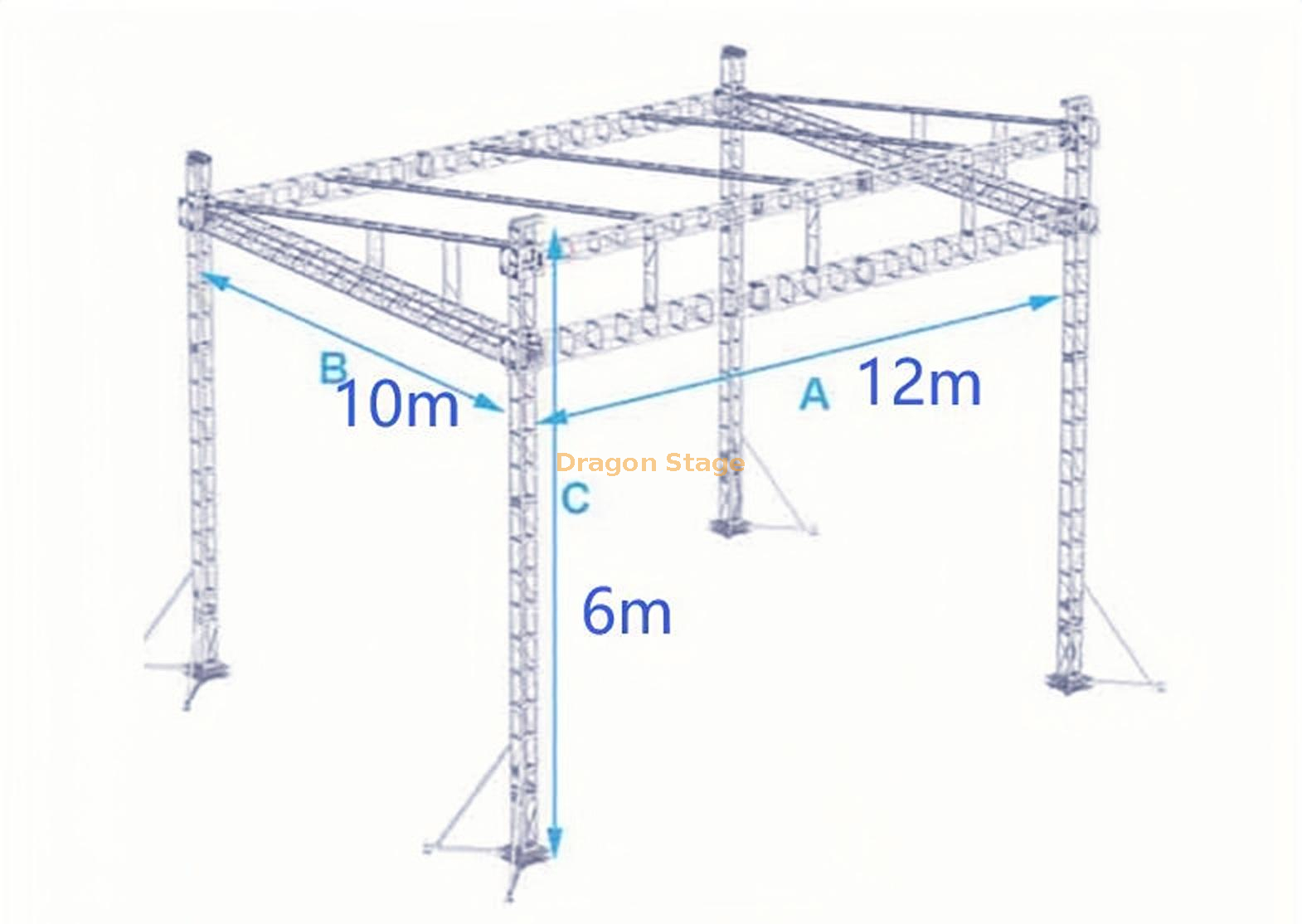 Structure de toit plat en treillis portable en aluminium Prix 12x10x6m