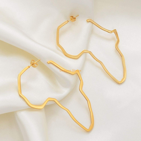 Déclaration en gros cerceau exagérer personnalisé en acier inoxydable femmes double congo 11cm fille or africain afrique carte boucles d'oreilles