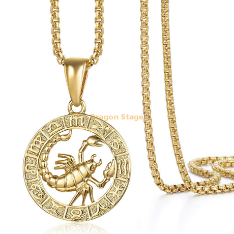 Bijoux personnalisés Argent Personnalisé Plaqué Or 18 carats Horoscope Pièce Pendentif En Acier Inoxydable 12 Signe Du Zodiaque Constellations Collier
