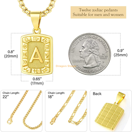 Cadeau de fête des pères collier bijoux personnalisé az tag signe du zodiaque en acier inoxydable plaqué or lettre initiale pendentif hommes collier