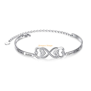 2020 nouveau personnalisé gravé femmes bijoux personnalisé entendre infinity charme réglable 925 en argent sterling bracelet jonc blanc