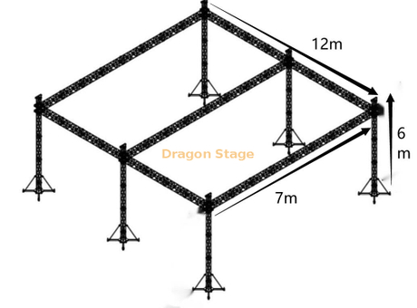 Appui au sol extérieur d'étape d'événement en aluminium de botte d'éclairage d'étape attachant 6 piliers 12x7x6m