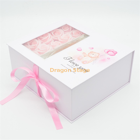Boîte-cadeau de parfum de fleur éternelle de boîtes en carton blanches de fenêtre claire avec la coutume de ruban pour l'emballage