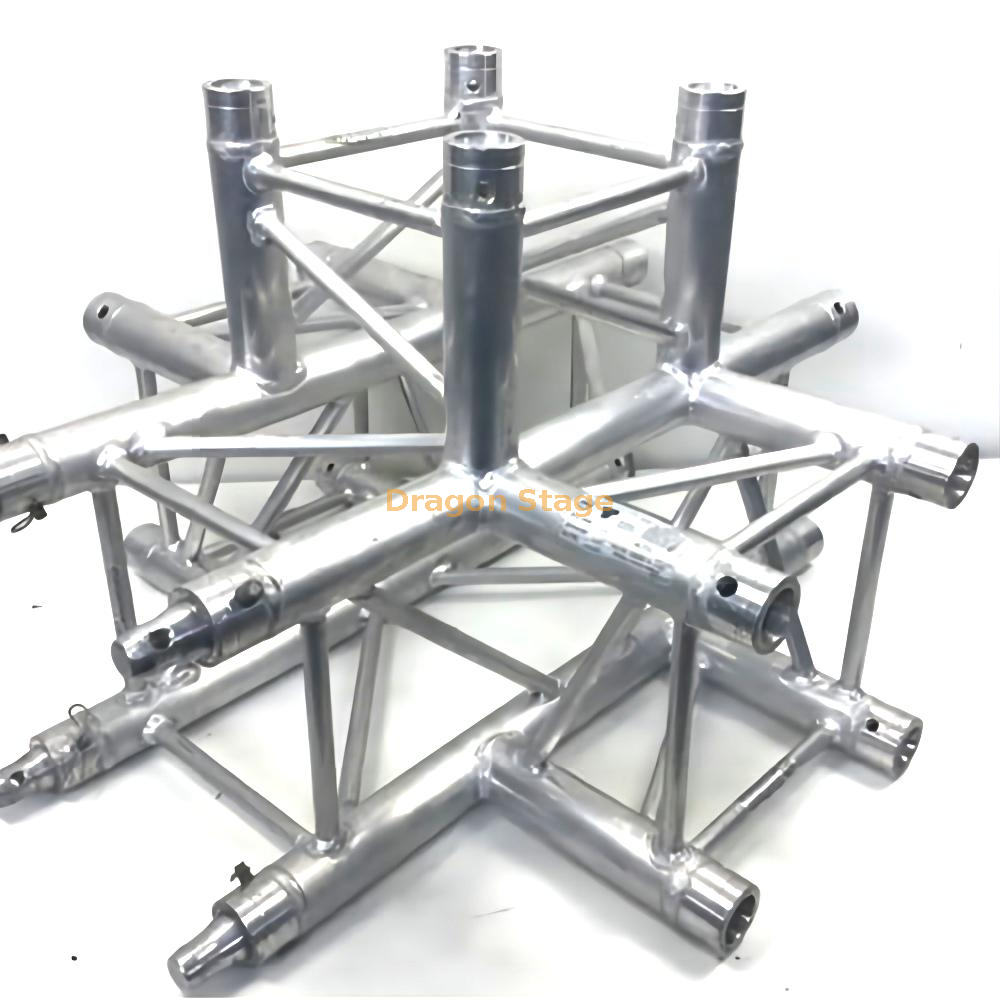 Dragonstage Spigot en aluminium 300 x 300 mm/289 x 289 mm, boîte carrée, 5 voies, ferme d'angle