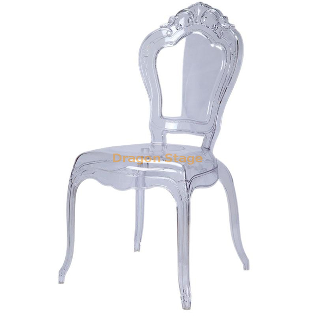 Chaises à dossier en cristal de style européen, restaurants d'hôtel, chaises de banquet de princesse en PC acrylique, chaises de mariage empilables en résine, vente en gros