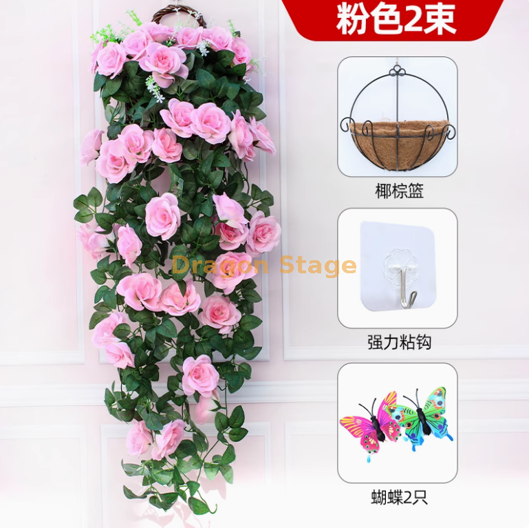 浅粉红 -2 束玫瑰送椰棕篮 + 送粘钩 2 只蝴蝶