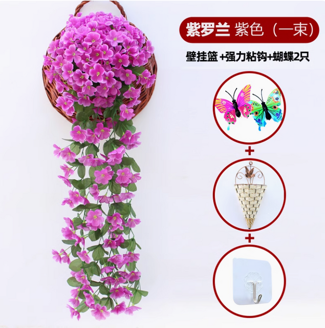 Mur violet simulé orchidée grande broderie artificielle fleur en plastique de fleur de soie rotin violet 1 grand violet