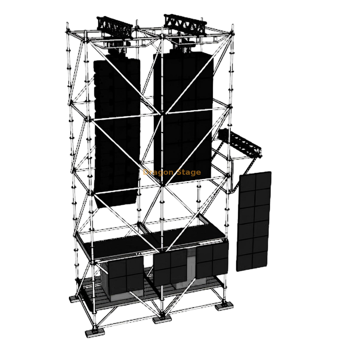 Système de support de réseau de lignes Ringlock 4x2x8m avec ferme en aluminium, plate-forme de travail et ballast d'eau