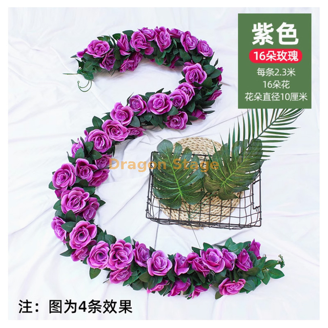 Mur de vigne rose simulée suspendue fausse vigne de la vigne à eau tuyau de climatisation de climatisation décoration de salon intérieur vigne violette -16 roses 1