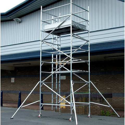 Tour d'échafaudage mobile en aluminium 5,22 m (plate-forme d'accès double largeur avec roues et stabilisateurs 1,35 x 3 m)