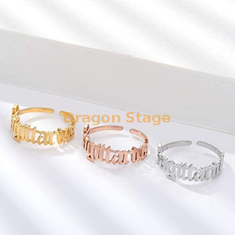 bijoux en gros réglable ouvert plaqué or personnalisé 12 ancien nom anglais signe du zodiaque en acier inoxydable bague de mariage initiale