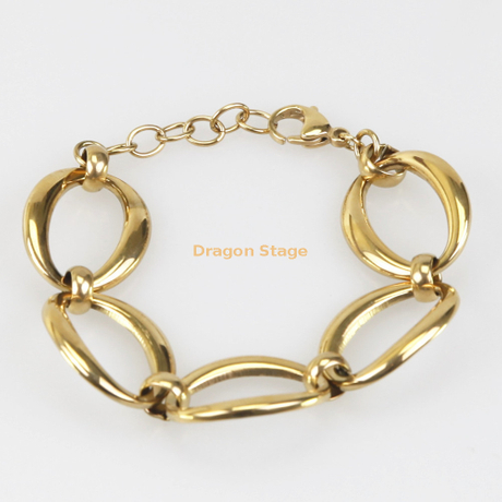 Bijoux en gros de mode en acier inoxydable plaqué or fermoir grande chaîne bracelet à breloques dauphin