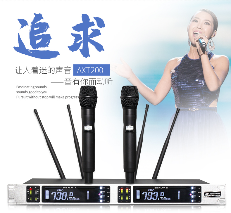 Détails de Microphone professionnel sans fil True Diversity Performance sur scène extérieure Mariage KTV One Drag Two Lavalier Microphone U Segment (2)