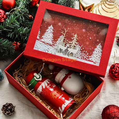 2021 coffret cadeau de noël de luxe chaud boîtes d'emballage cadeau 3D créatives boîte en papier rigide avec fenêtre transparente