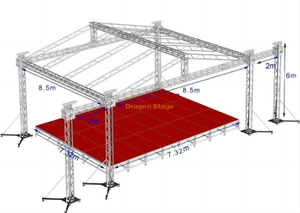 Scène mobile portative en aluminium de botte d'éclairage d'événement pour la plate-forme 8.5x8.5x6m d'équipement de scène avec des ailes 2m