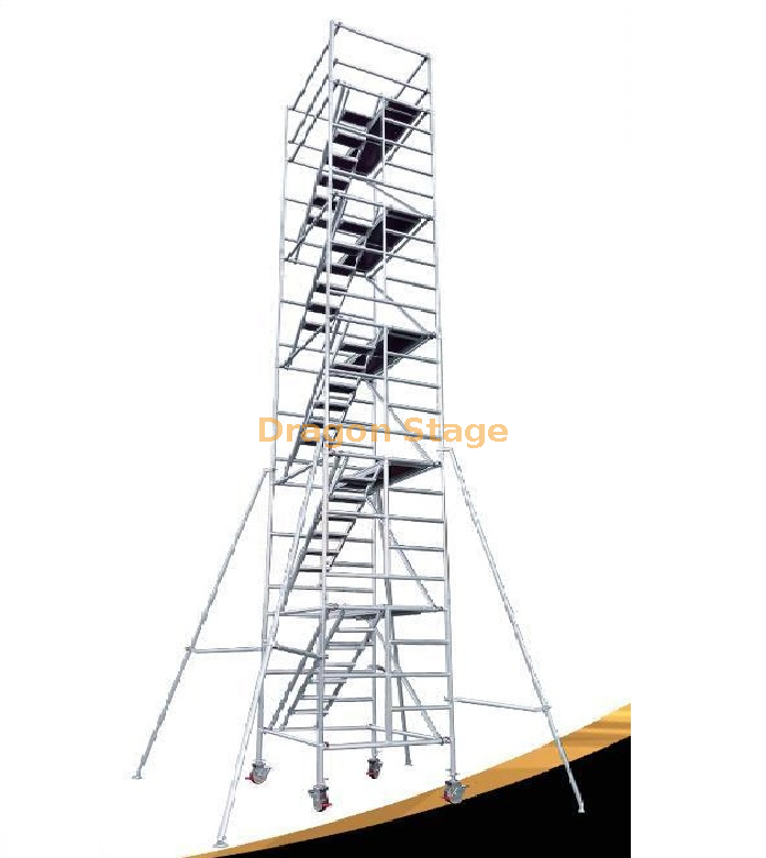 Échafaudage double en aluminium de 1,35 x 2 x 12,67 m avec échelle à 45 degrés