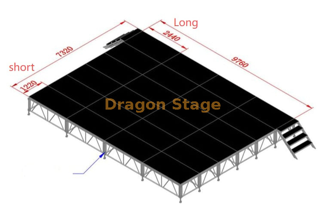 Aluminium modulaire 4' X 8' finition antidérapante performance durable scène mobile extérieure mise en scène portable 9,76x7,32 m (32x24 pieds)
