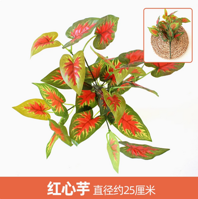 Plantes vertes, murs de plantes simulées, pelouses en plastique, balcons, arrière-plans intérieurs, murs de fleurs, pastèques, coeurs rouges, taro, 1 branche