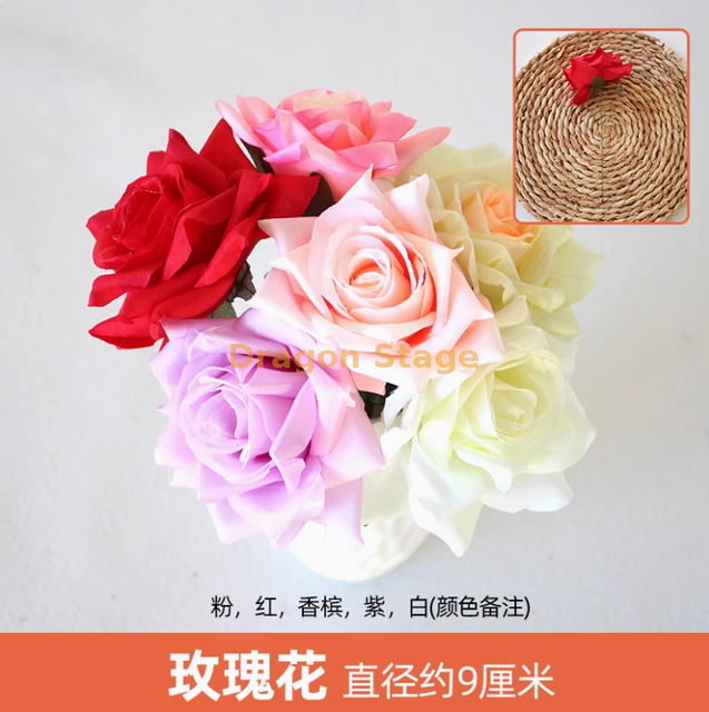 Plantes vertes, murs de plante simulés, pelouses en plastique, balcons, arrière-plans intérieurs, murs de fleurs, bleu profond, roses, 5 branches, notes de couleur