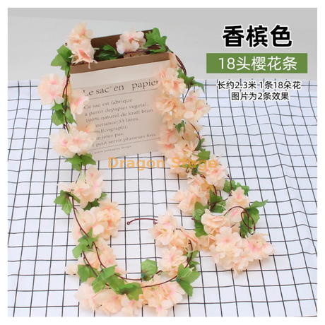 Simulated Cherry Blossom Branches Wedding Cherry Blossom Tree Plum Blossom Peach Blossom Branches Plastic Flowers Indoor Living Room Ceiling Apricot Champagne Cherry Blossom Vine 1