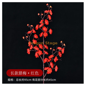 Branches de fleurs de pêche simulées, fausses fleurs de prune, branches de fleurs de cerisier, décoration de salon, fleurs en soie, fausses fleurs de mariage, fleurs en plastique, fleurs de prune rouge rouge