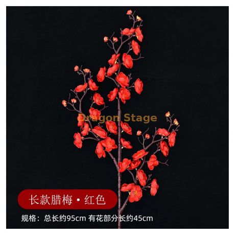 Branches de fleurs de pêche simulées, fausses fleurs de prune, branches de fleurs de cerisier, décoration de salon, fleurs en soie, fausses fleurs de mariage, fleurs en plastique, fleurs de prune rouge rouge