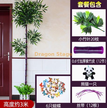 Nouveau ensemble épaissis de bambou violet de 0,6 pouce avec écorce de bambou simulée, plantes vertes, bandes de vigne de fleurs, décoration de tuyaux d'égouts (est livré avec du panda)