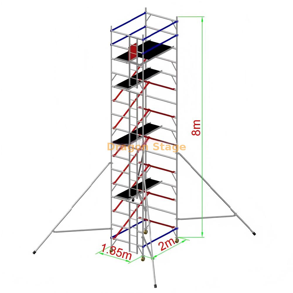 rangée en aluminium de double de tour d'échafaudage de 1.35x2x8.5m