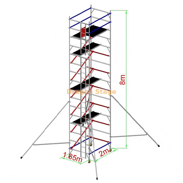 rangée en aluminium de double de tour d'échafaudage de 1.35x2x8.5m